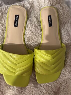 Nine West Neon Lime Quilted Slide Sandals